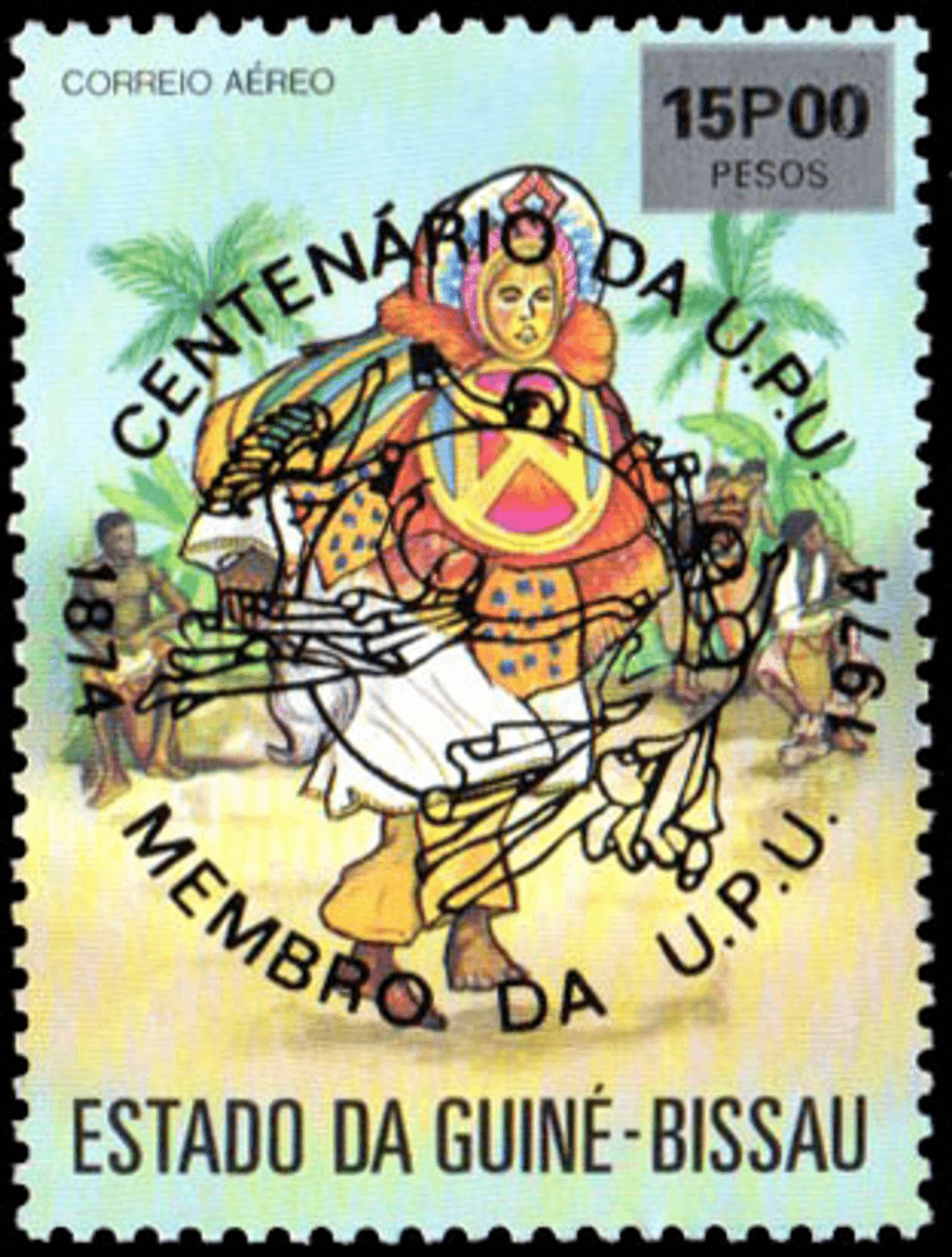 100th anniversary of the U.P.U., Reception of Guinea-Bissau in the World Postal Union 1874-1974 - Black imprint 1976