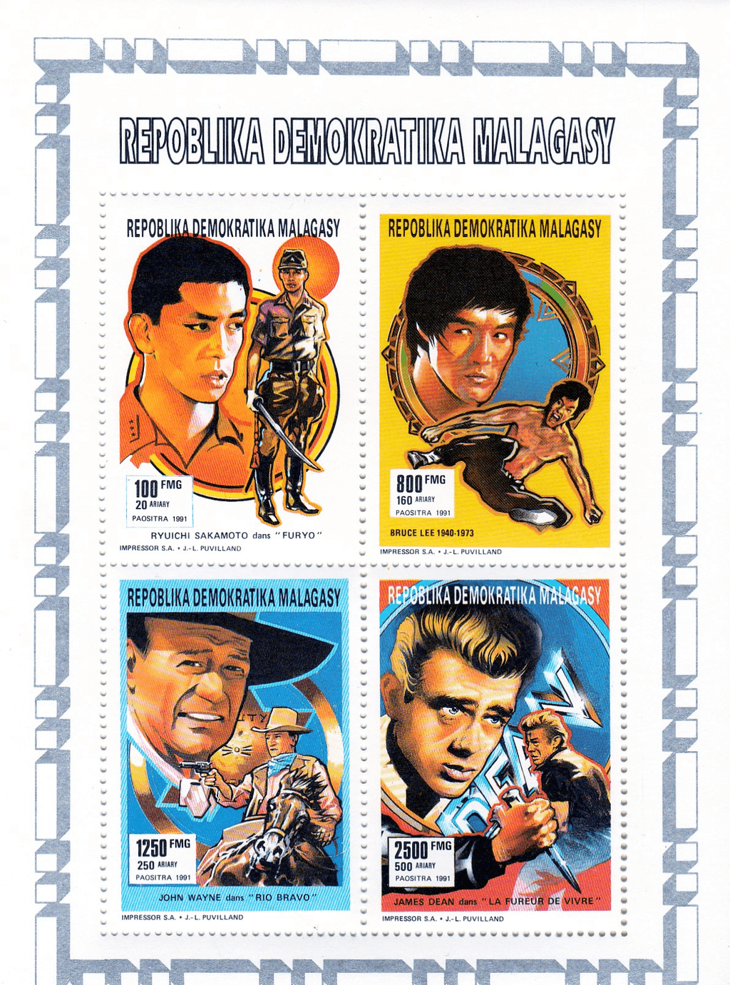 Singer and Actor 1992 (Ryuichi Sakamoto in "Furyo"- John Lennon- Bruce Lee- Sammy Davis Jr- John Wayne in "Rio Bravo"- James Dean in "Rebel Without a Cause")