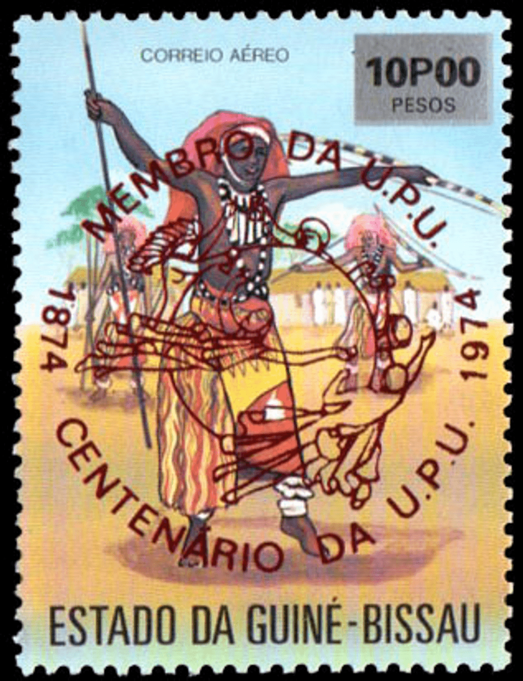 100 ème anniversaire de l'U.P.U., Reception of Guinea-Bissau in the World Postal Union 1874-1974 – Red imprit 1976
