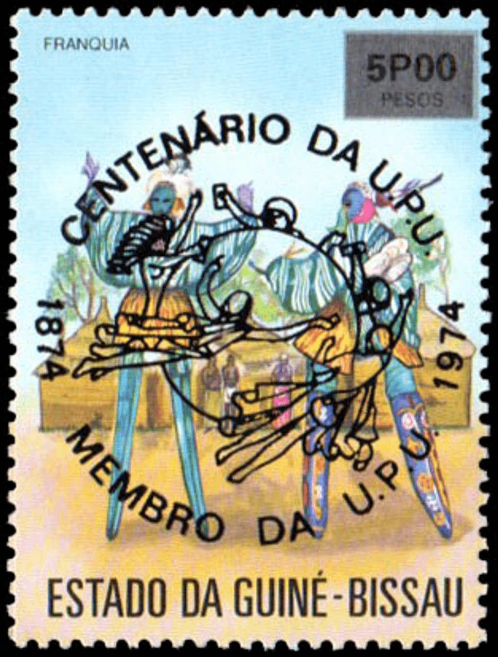 100th anniversary of the U.P.U., Reception of Guinea-Bissau in the World Postal Union 1874-1974 - Black imprint 1976