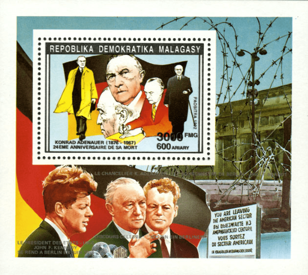 Anniversary and events 1992 (Dunant-De Gaulle-Berlin wall-Adenauer-Zeppelin)