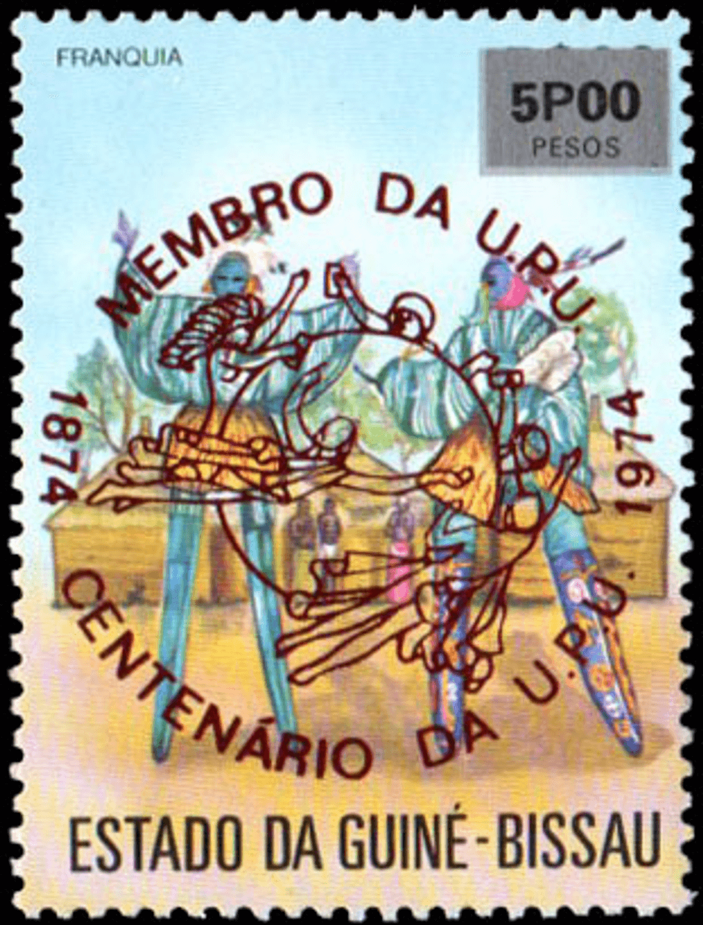 100 ème anniversaire de l'U.P.U., Reception of Guinea-Bissau in the World Postal Union 1874-1974 – Red imprit 1976