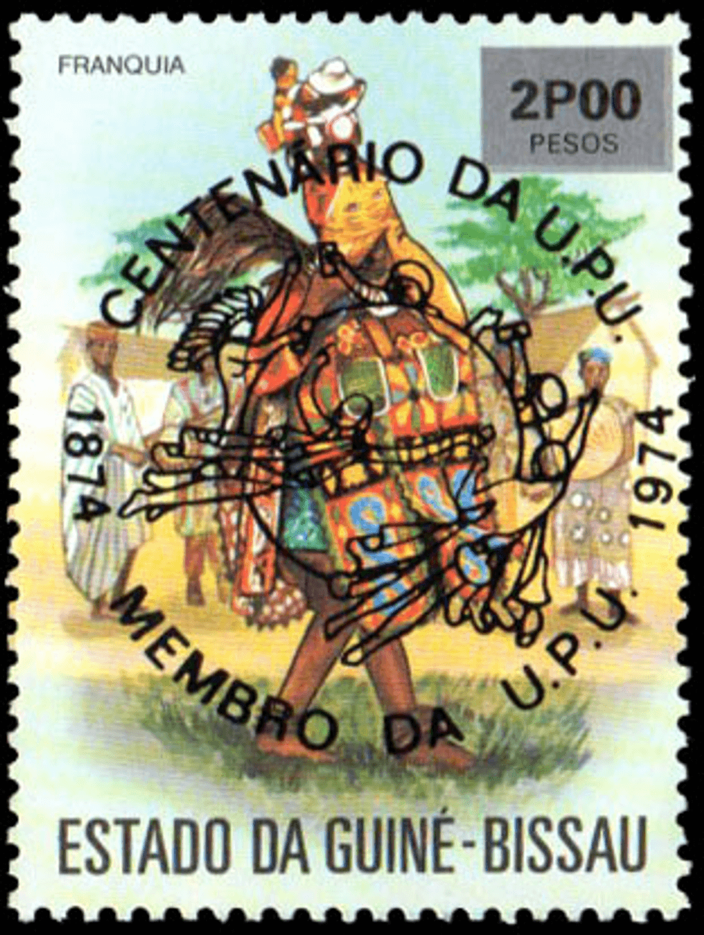 100th anniversary of the U.P.U., Reception of Guinea-Bissau in the World Postal Union 1874-1974 - Black imprint 1976