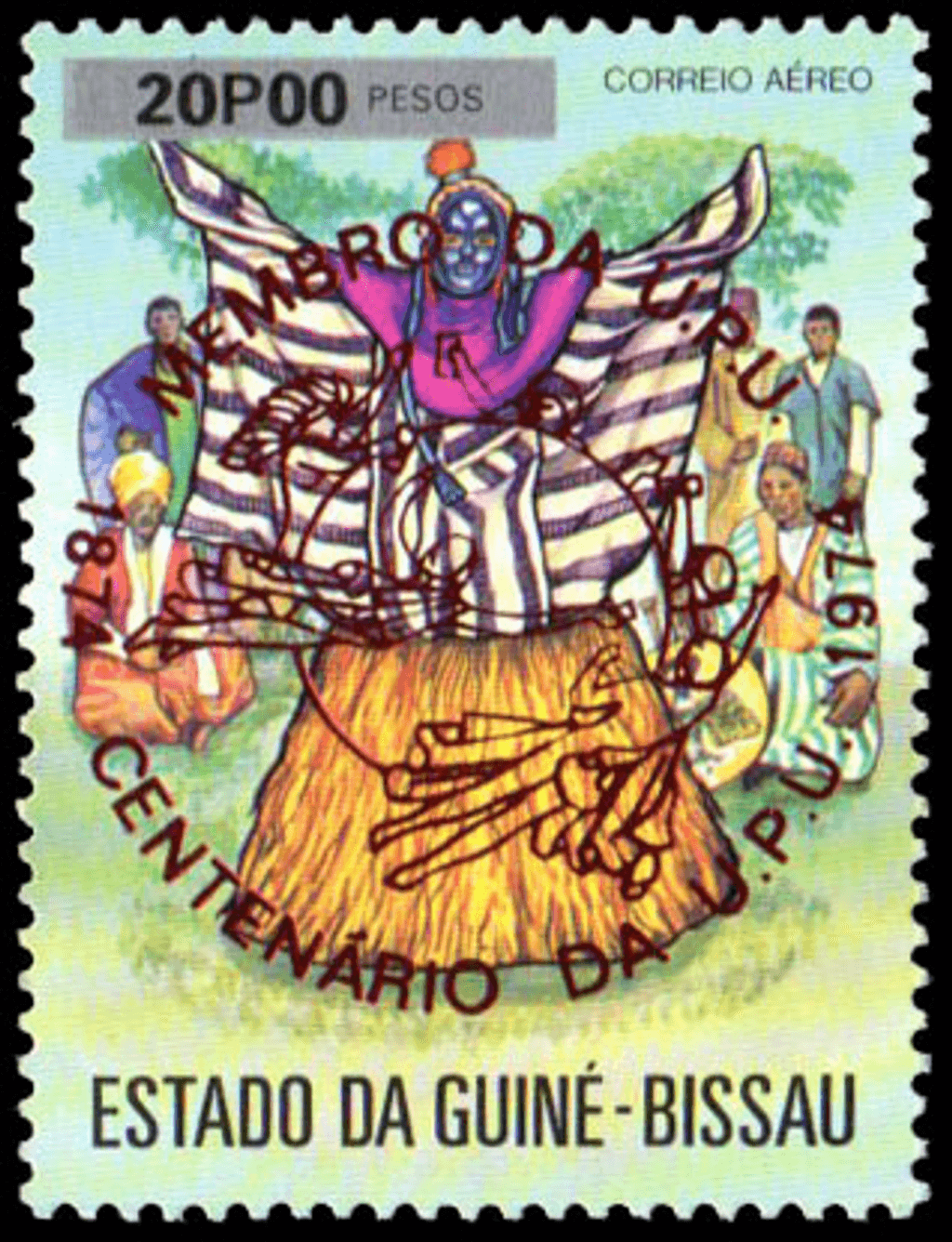 100 ème anniversaire de l'U.P.U., Reception of Guinea-Bissau in the World Postal Union 1874-1974 – Red imprit 1976