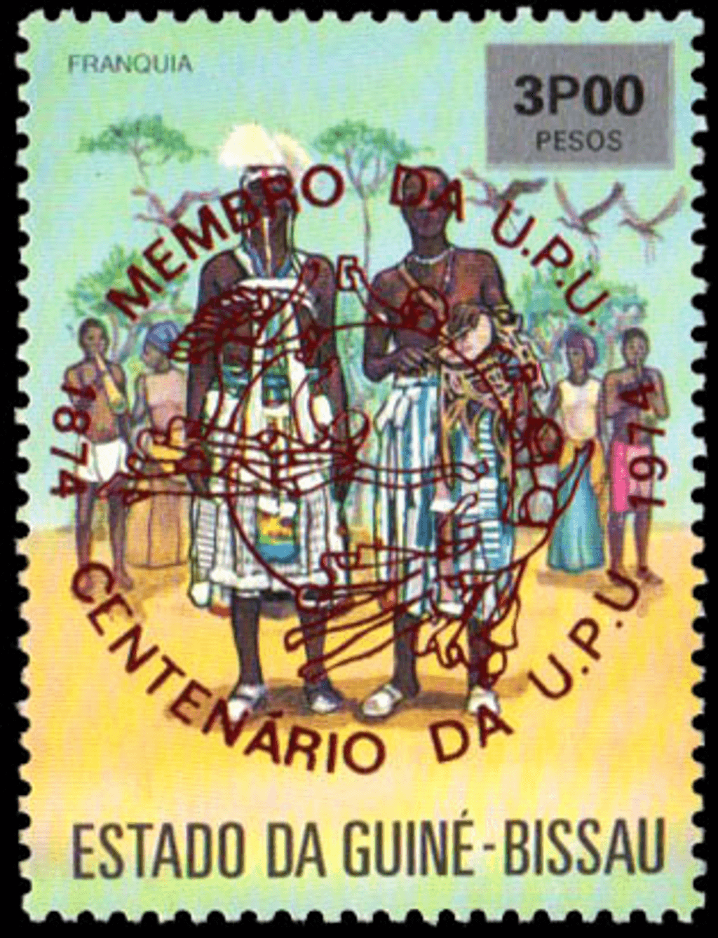 100 ème anniversaire de l'U.P.U., Reception of Guinea-Bissau in the World Postal Union 1874-1974 – Red imprit 1976