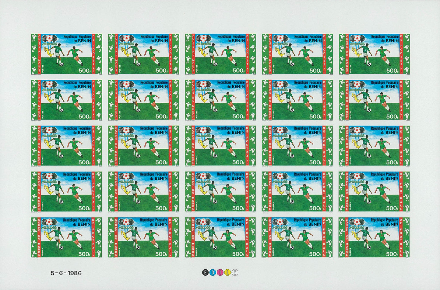 Benin 1986 Football worldcup Mexico 86 Full Sheet Imperforate