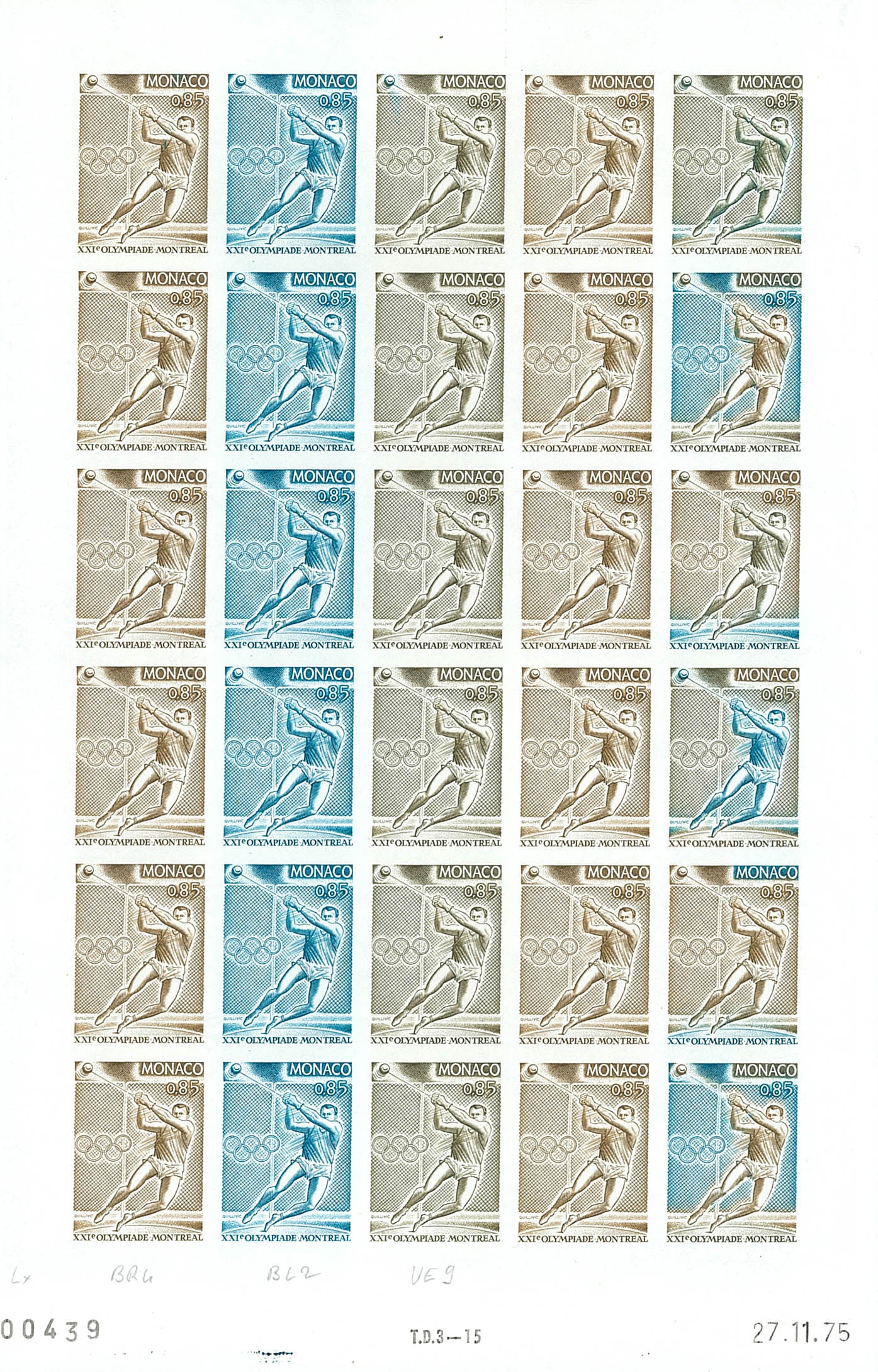 Monaco 1975 Color Proof in sheets Olympic games Montreal 76