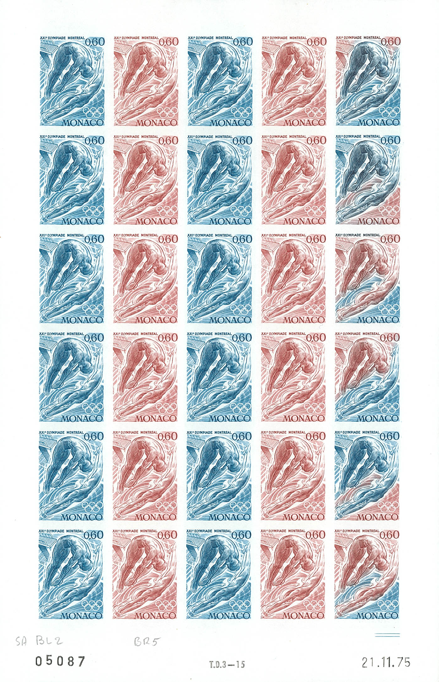 Monaco 1975 Color Proof in sheets Olympic games Montreal 76