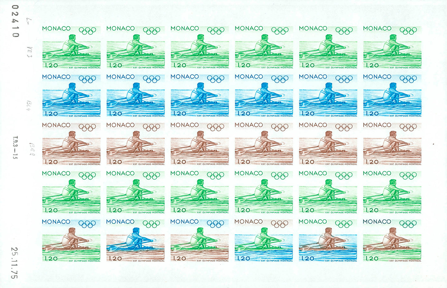 Monaco 1975 Color Proof in sheets Olympic games Montreal 76