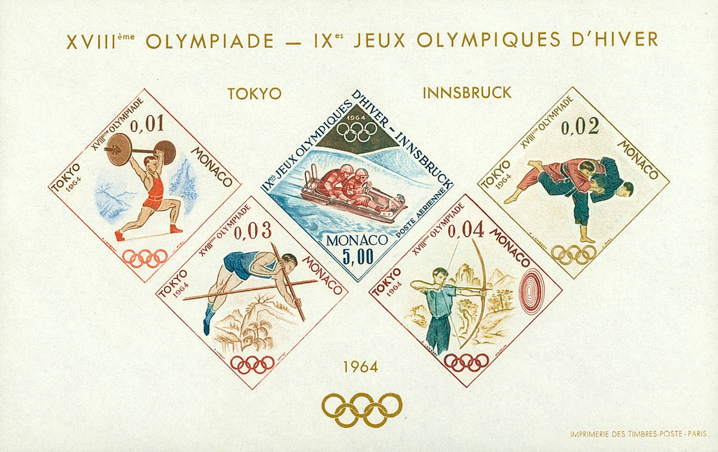 Monaco Bloc special 1964 Olympic Games Tokyo / Innsbruck 1964