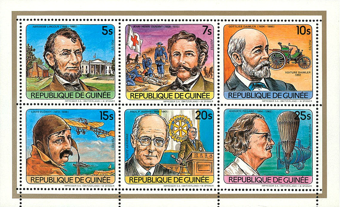 Famous characters : Lincoln/Dunant/Daimler/Blériot/P.Harris/Piccard
