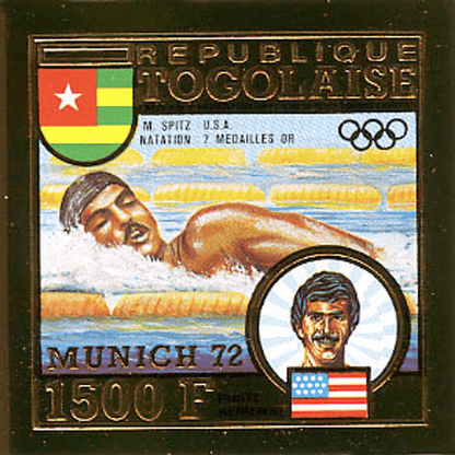 TOGO 1973 J.O Munich 1972 imperforate gold stamps and deluxe sheets
