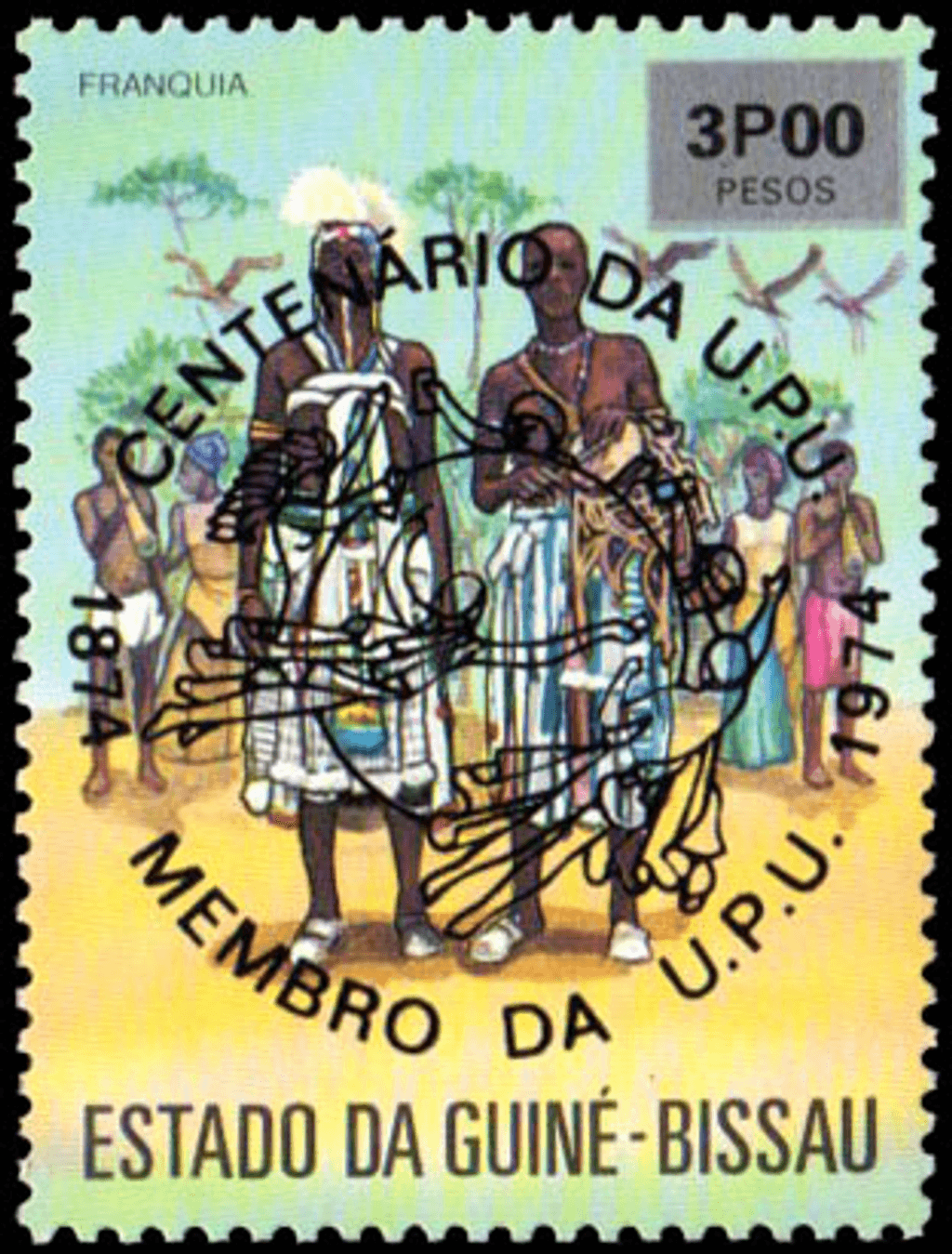 100th anniversary of the U.P.U., Reception of Guinea-Bissau in the World Postal Union 1874-1974 - Black imprint  1976