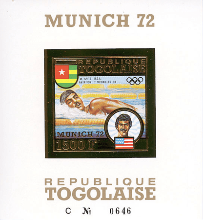 TOGO 1973 J.O Munich 1972 imperforate gold stamps and deluxe sheets
