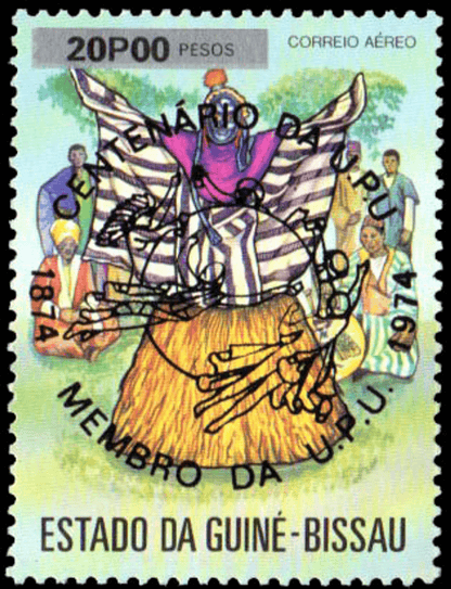 100th anniversary of the U.P.U., Reception of Guinea-Bissau in the World Postal Union 1874-1974 - Black imprint  1976