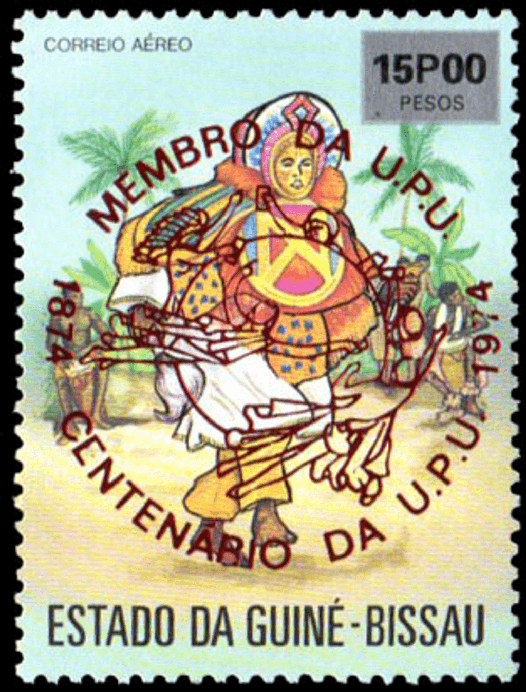 100 ème anniversaire de l'U.P.U., Reception of Guinea-Bissau in the World Postal Union 1874-1974 – Red imprit  1976