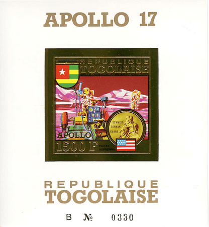 TOGO 1973 conquest of space imperforate gold stamp and deluxe sheet